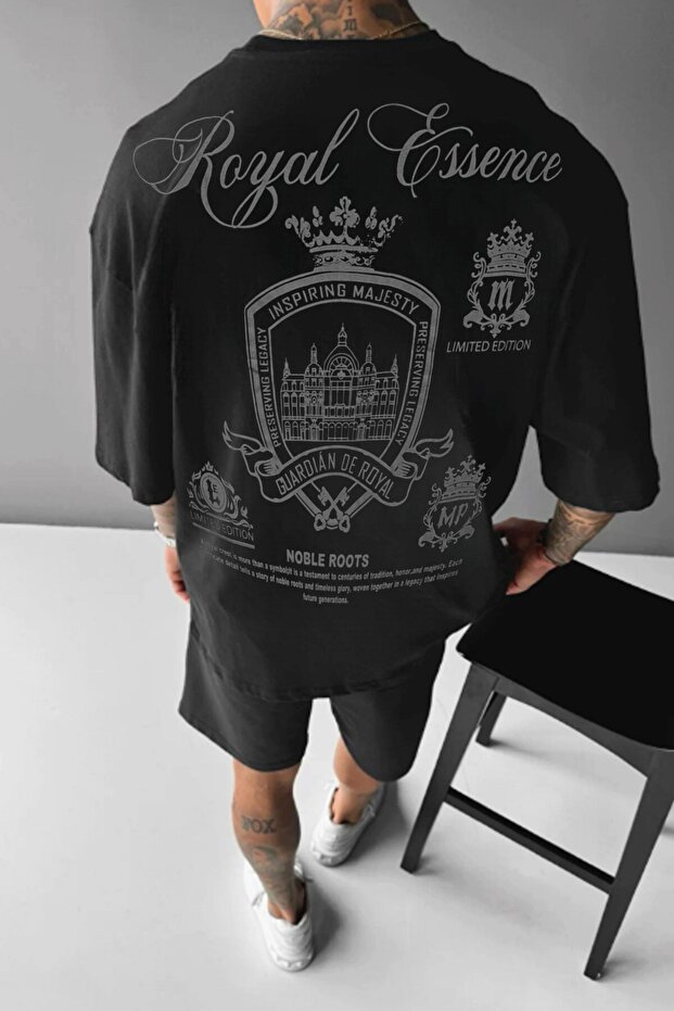 Men's Black Royal Essence Oversize Fit Loose Wide Fit Loose Cut T-Shirt