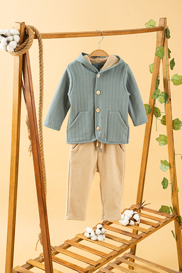 Baby Kids Blue Hooded Collar Cotton Comfortable 2-Piece Set Trend Fashion Bottom Top Set