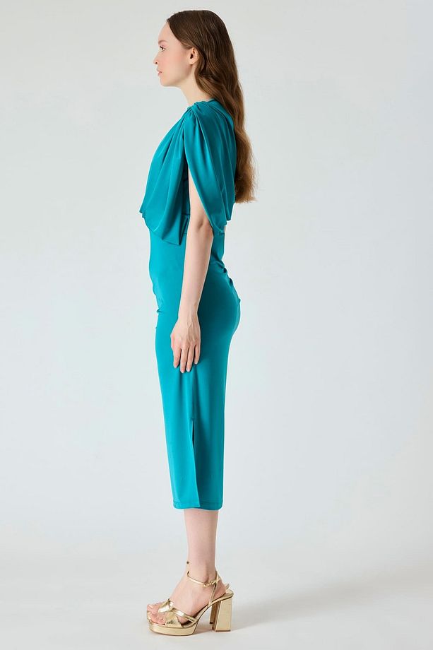Drape detaylı örme elbise - 4