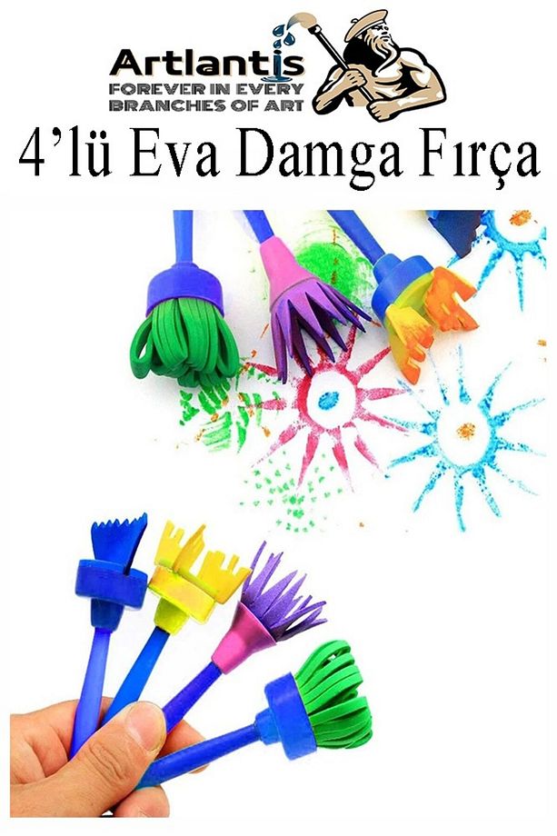 Eva Damga Fırçası 4 lü 1 Paket Plastik Doku Tarağı Fırçası Okul Öncesi Boya Sünger Fırça Seti Çocukl - 5