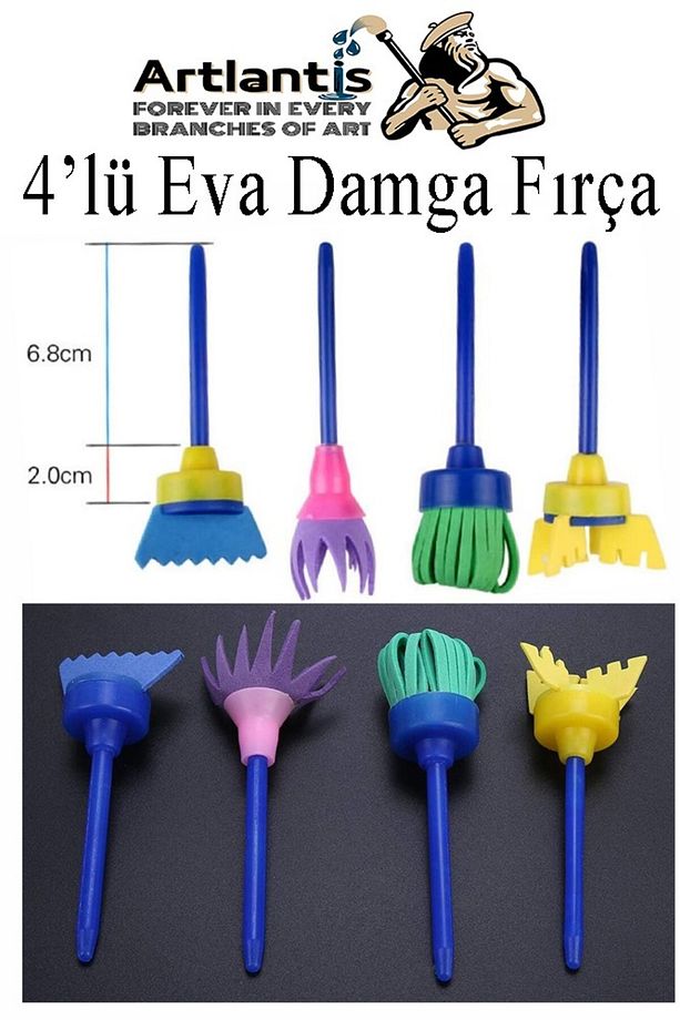Eva Damga Fırçası 4 lü 1 Paket Plastik Doku Tarağı Fırçası Okul Öncesi Boya Sünger Fırça Seti Çocukl - 2