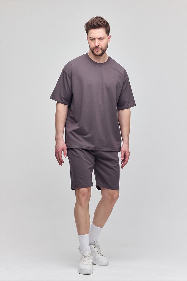 Erkek 2'li Set Relaxed Fit Rahat Kalıp Yazı Şardonsuz Füme Eşofman Takımı - 5