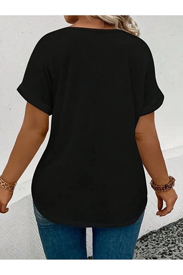 Dámské oversize tričko, bílá černá s výstřihem do V a volné - 3