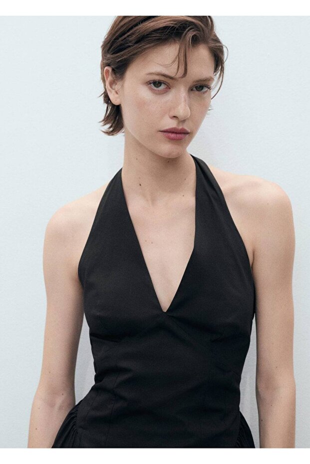 Halter yaka pamuklu midi elbise - 7