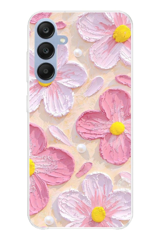 Pink White Flowers Watercolor Transparent Silicone Case Compatible with Samsung Galaxy A25