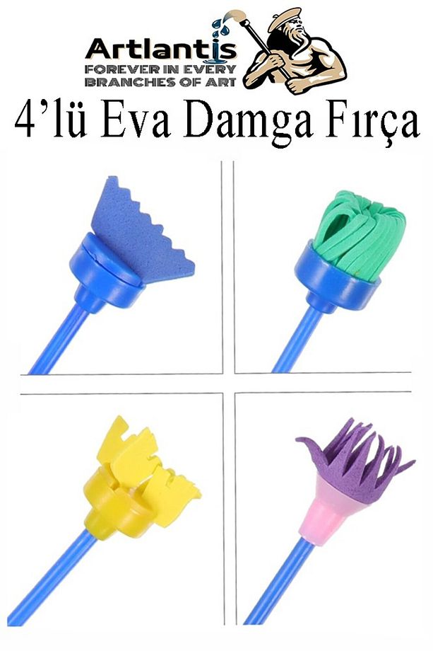 Eva Damga Fırçası 4 lü 1 Paket Plastik Doku Tarağı Fırçası Okul Öncesi Boya Sünger Fırça Seti Çocukl - 3