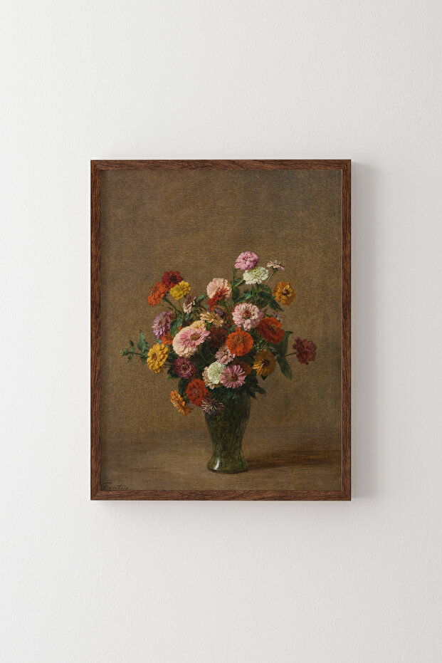 Zinnias - إطار خشبي منقوش
