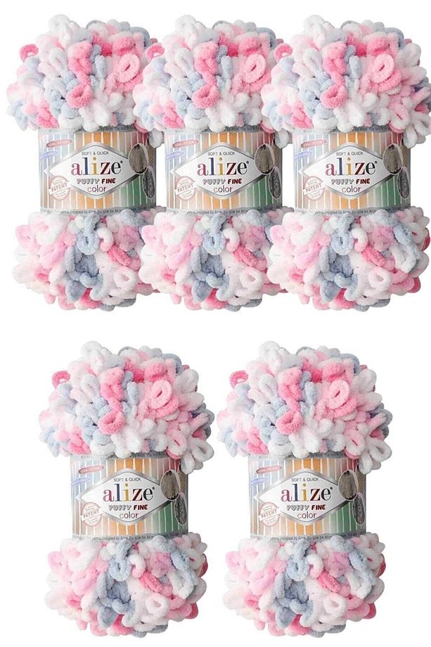 ( 5 Adet ) Puffy Fine Color El Örgü Ipliği 5 Li 1 Paket 5945 - 1