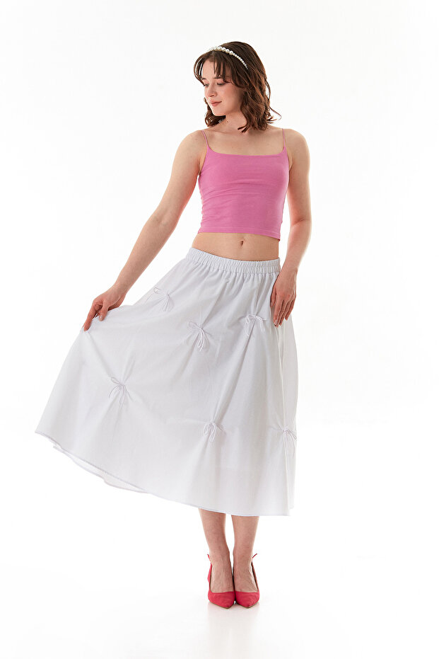 Elastic Waist Ribbon Terry Cotton Fabric Skirt