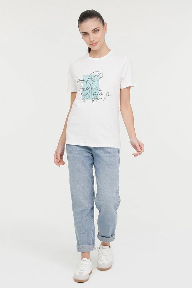 WL AMELIA-B 11GFK301 4FX Ekru Kadın Kısa Kol T-Shirt - 3