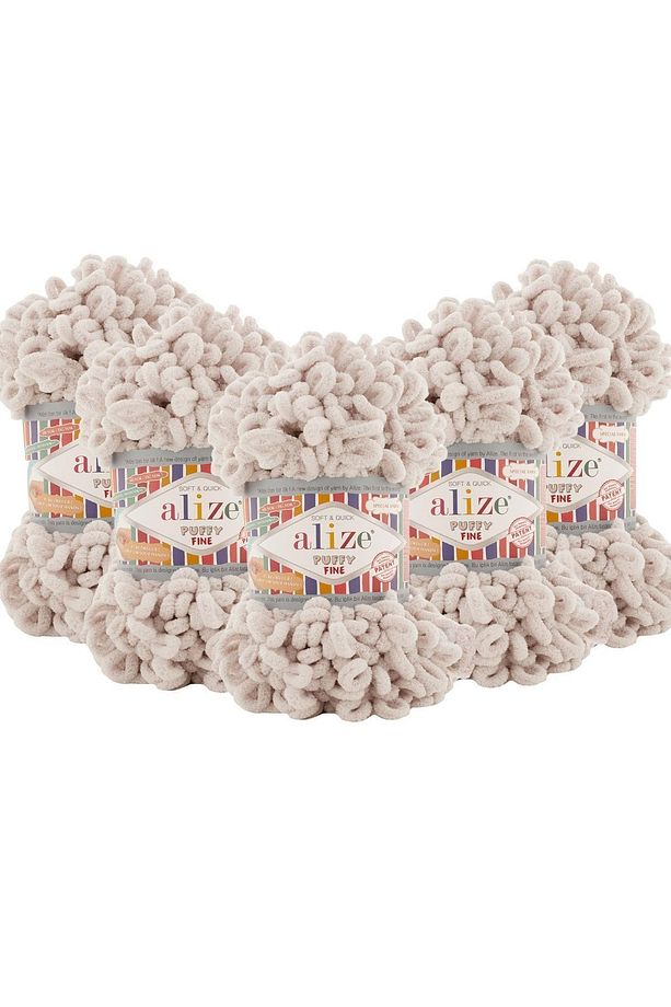 (5 ADET) Puffy Fine (İNCE) El Örgü Ipliği 5'li Paket - 599 Kemik 100 Gr. 14.5 Mt. Parmak Örgü Ipi - 1