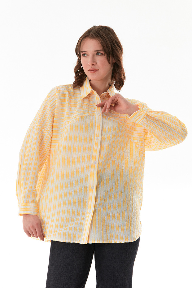 Çizgili Oversize Gömlek - 1