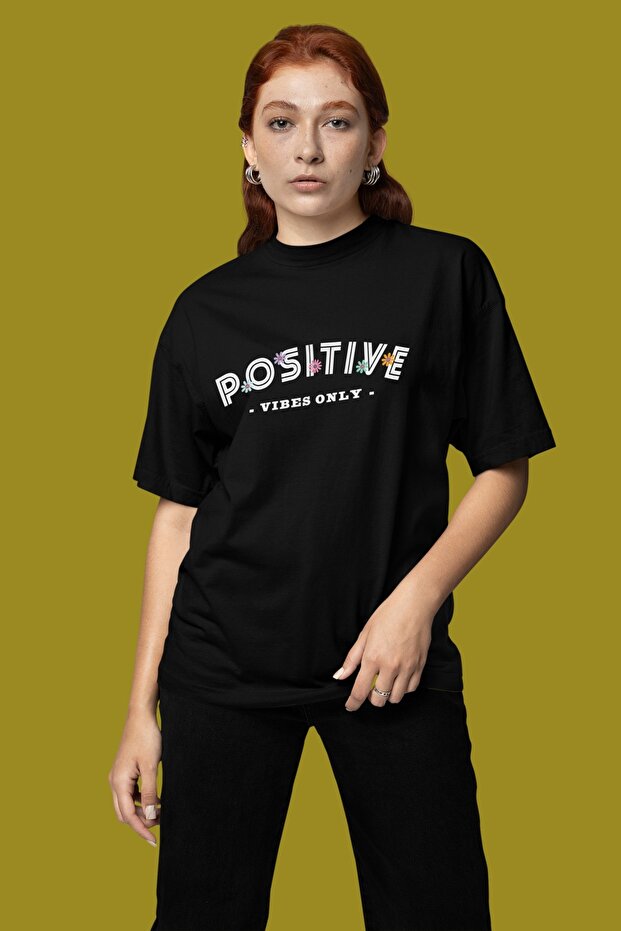 Women/Men 100% Cotton Positive Vibes Only Transfer Printed Round Neck Short Sleeve Tee