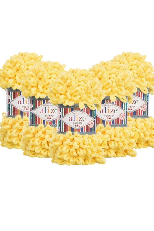 ( 5 Adet ) Puffy Fine (İNCE) El Örgü Ipliği 5'li Paket - 113 Sarı - 100 Gr. 14.5 Mt. Parmak Örgü Ipi - 1