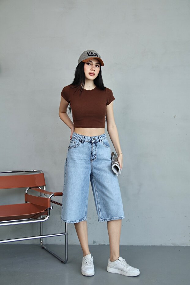 Baggy Snow Wash Jean Shorts Bermuda