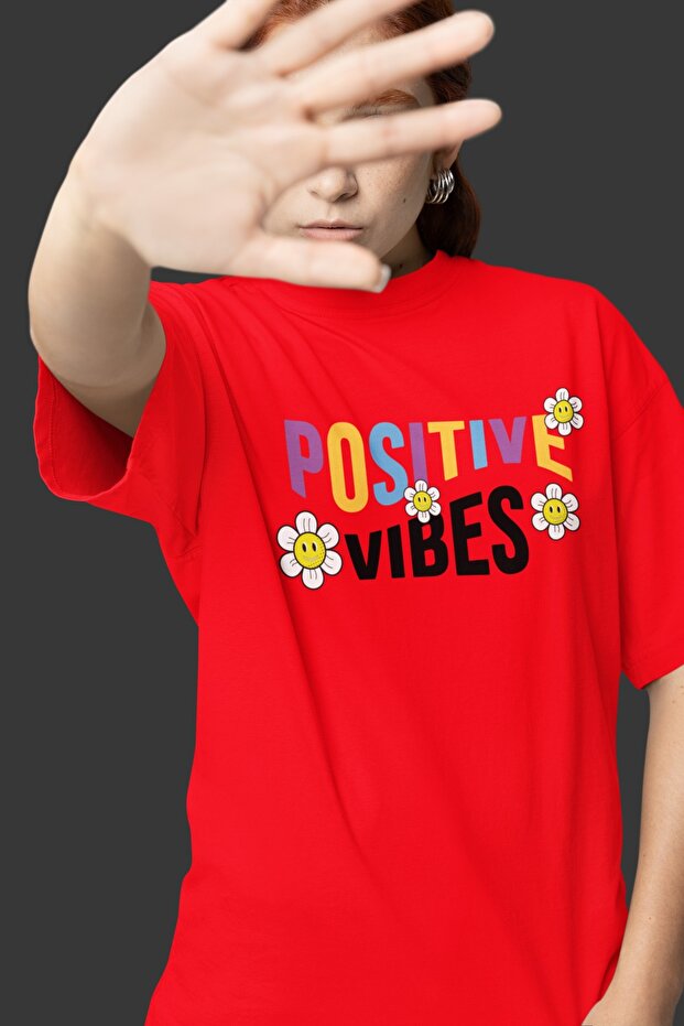 Women/Men 100% Cotton Positive Vibes Transfer Printed Round Neck Short Sleeve Tee