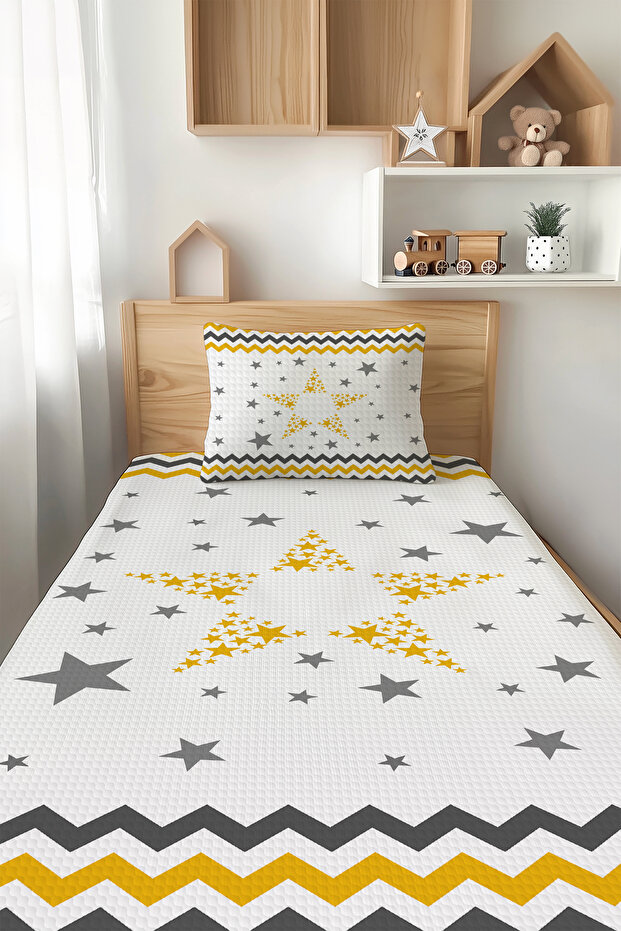 Yellow Stripe Star Pattern Single Child Pique Set Tlap-216