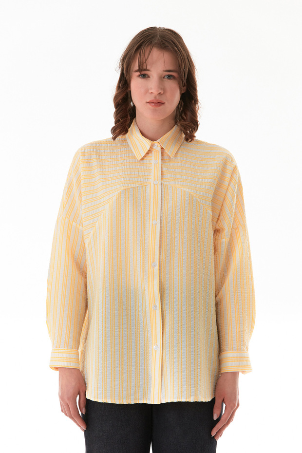Çizgili Oversize Gömlek - 8