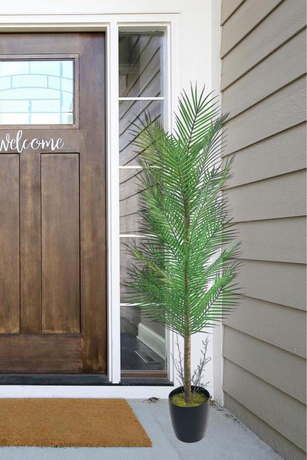 Yapay Ağaç Palmiye 155*50Cm 30Yaprak Areka Ağacı Siyah Saksıda Tek Gövdeli - 3