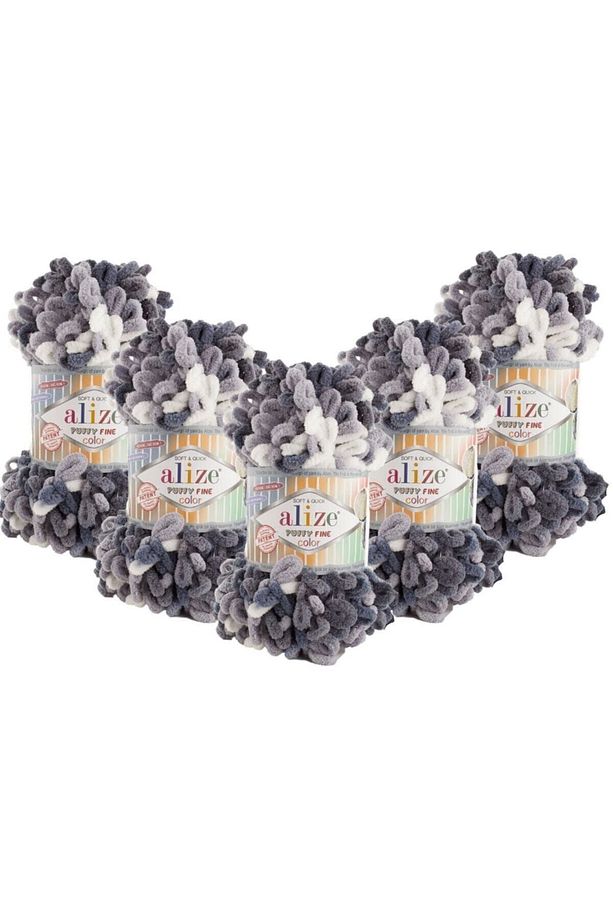 Puffy Fine Color El Örgü Ipliği 5'li Paket - 5925 Gri - 100 Gr. 14.5 Mt. Parmak Örgü Ipi - 1