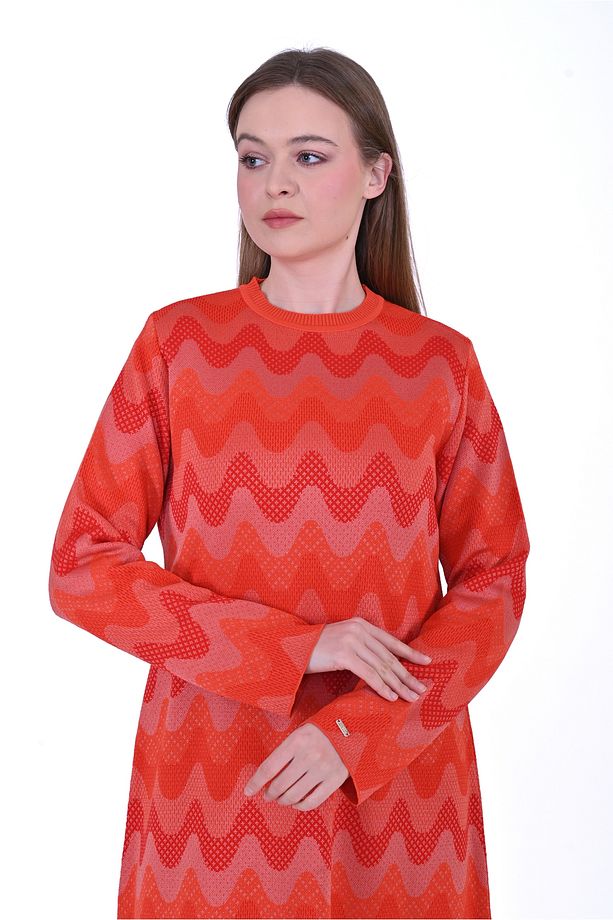 İNVEE 6838 Oranj Triko Elbise - 2
