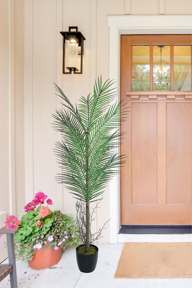 Yapay Ağaç Palmiye 135*50Cm 20Yaprak Areka Ağacı Siyah Saksıda Tek Gövdeli - 4