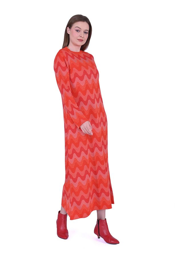 İNVEE 6838 Oranj Triko Elbise - 4