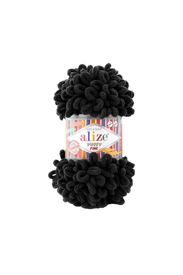5'li Paket Puffy Fine (İNCE) El Örgü Ipliği - 1060 Siyah - 100 Gr. 14.5 Mt. Parmak Örgü Ipi - 1