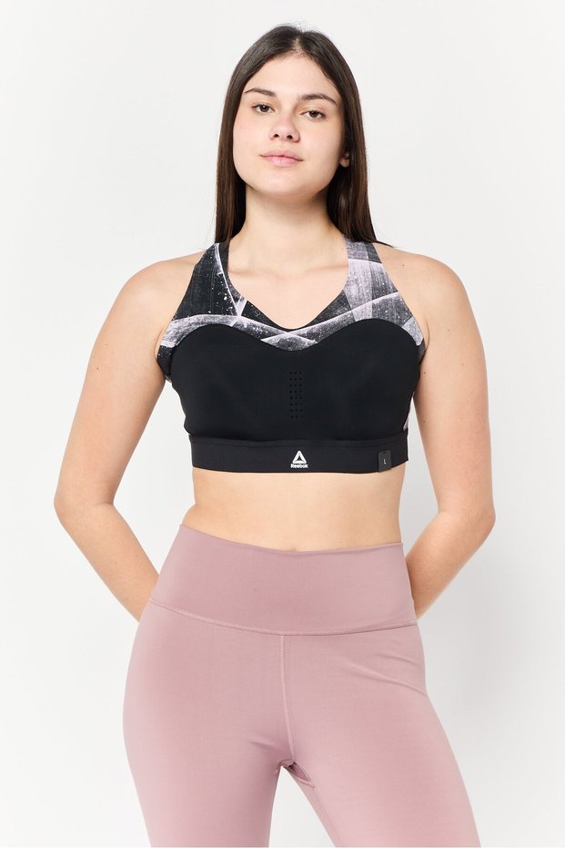 Women Brand Logo Padded Sports Bra, Black