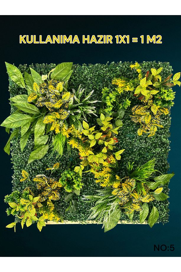 1 M2 Hazır Dikey Bahçe Duvar Dekorasyon Paneli Şimşir Panel Yapay Çiçek 1x1 Metre MODEL:5 - 1