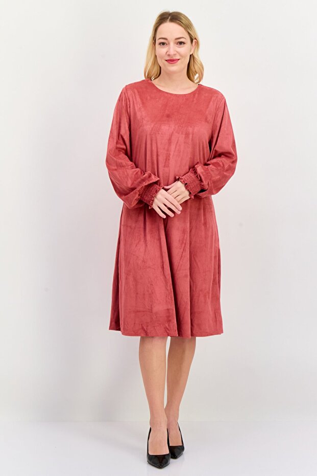 Women Solid Midi Dress, Rose Red