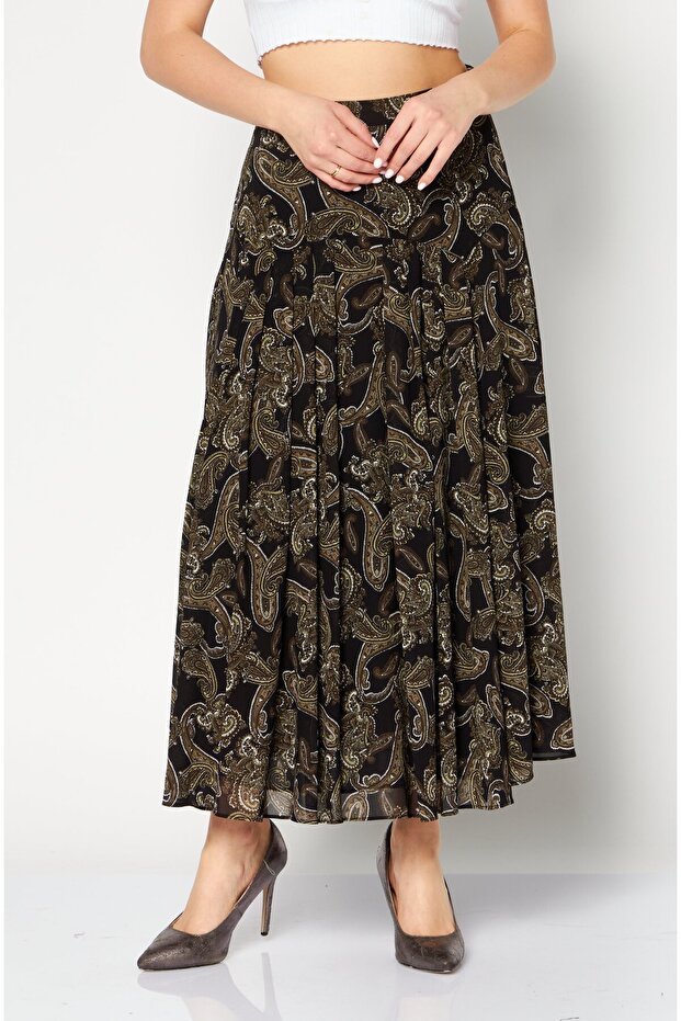 Women Floral Print Maxi Skirt, Black