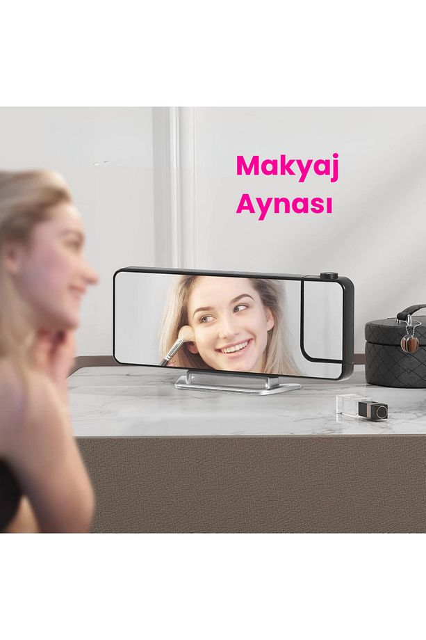 FM Radyolu Projeksiyonlu LED Dijital Masaüstü Alarm Saat Sıcaklık USB Ayna Tasarım - 7