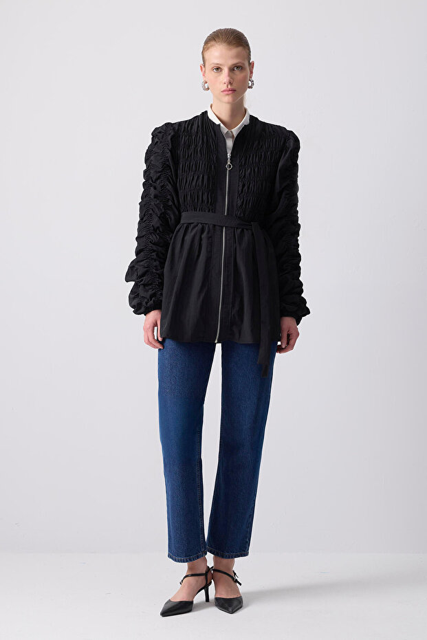 Zipped Jacket with Drawstring - 1