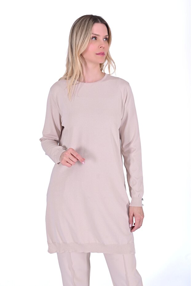 5860 Bej Triko Tunik - 1