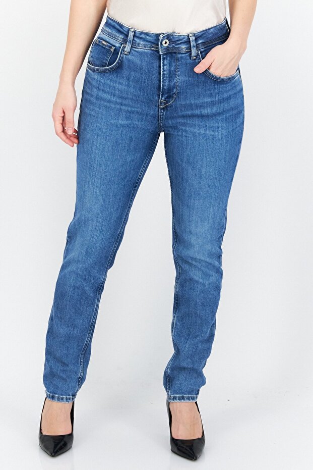 Women Mom Fit Solid Stretchable Denim Jeans, Blue