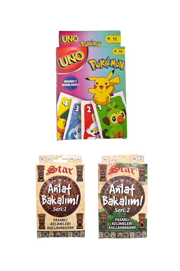 Pokemon Uno + Tell Me Series 1 + Series 2 Game Cards - Set of 3
