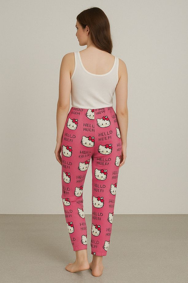 Genç Hello Kitty Desen Milan Kumaş Dar Paça Esnek Bel Altlık Pijama - 2