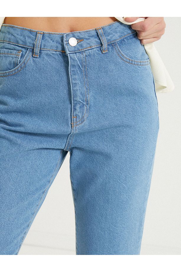 Pamuklu Yüksek Bel Mom Jean - Normal Bel Dar Kesim Dar Paça Pantolon - 5