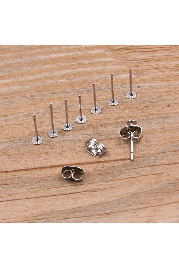 3mm-100pcs 50-100pcs 2 Color Stainless Steel Earring Studs Blank Post Base Pins With Plug Findings E