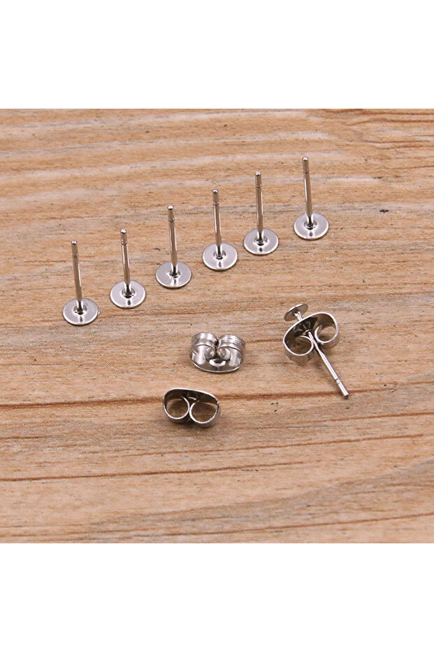 4mm-100pcs 50-100pcs 2 Color Stainless Steel Earring Studs Blank Post Base Pins With Plug Findings E