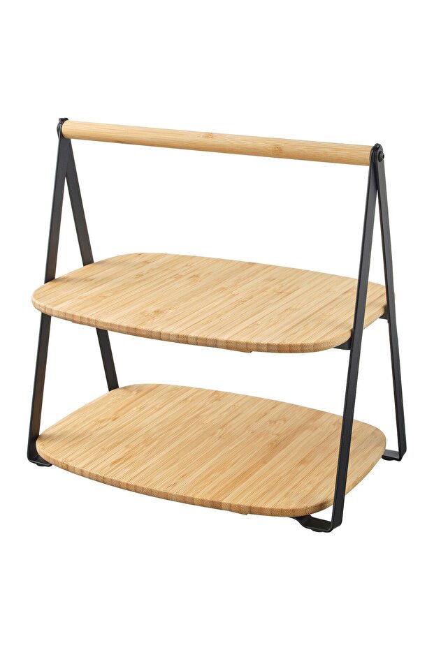 Fullspäckad 2-tier Bamboo Serving Tray With Handle – Compact, Durable & Easy To Carry, 28x20 Cm