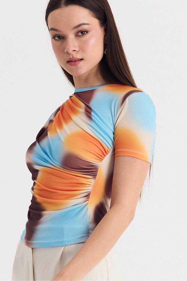 بلوزة ساندي صفراء منقوشة 12303 - 8