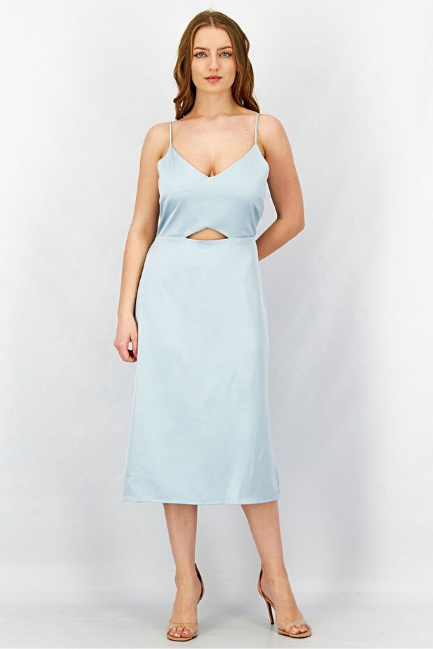 Women Plain Sleeveless Midi Dress, Powder Blue