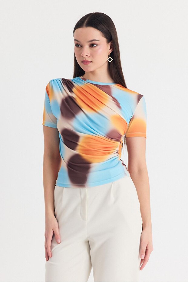 بلوزة ساندي صفراء منقوشة 12303 - 3