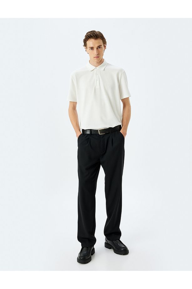 Kısa Kollu Pamuklu Regular Fit Dokulu Polo Yaka Tişört - 2