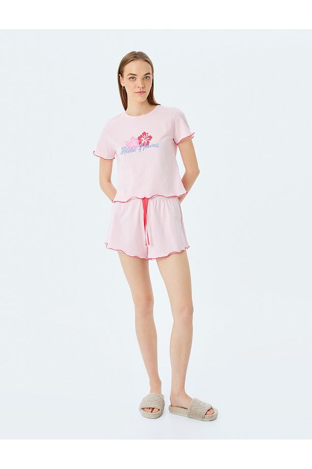 Pamuklu Baskılı Şortlu Pijama Takımı - 3