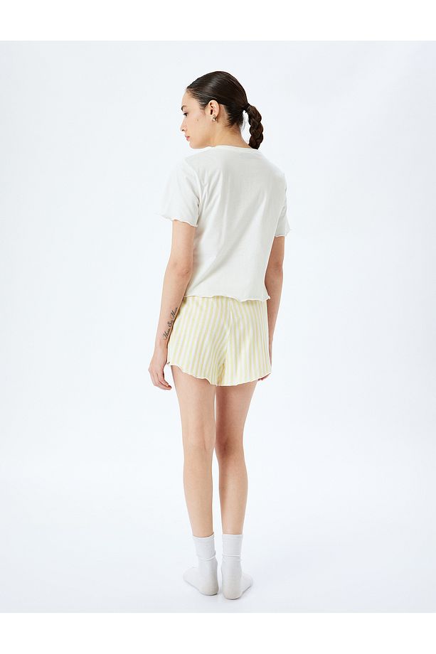 Pamuklu Limon Baskılı Kısa Kollu Şortlu Örme Pijama Takımı - 4