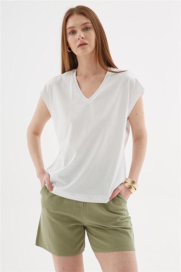 V-Neck 100% Cotton Blouse White