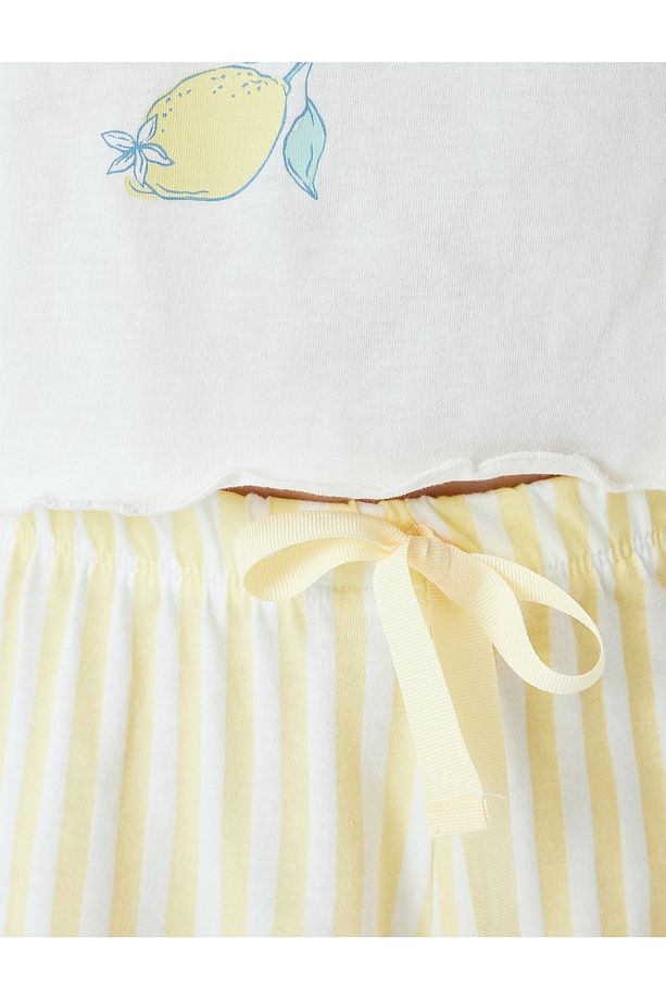 Pamuklu Limon Baskılı Kısa Kollu Şortlu Örme Pijama Takımı - 6